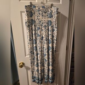 Cato Cream and Blue Wide-Leg Pants